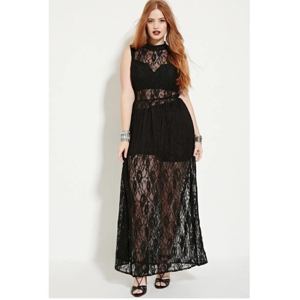 NWT Elegant Black Long Lace Plus Size Dress